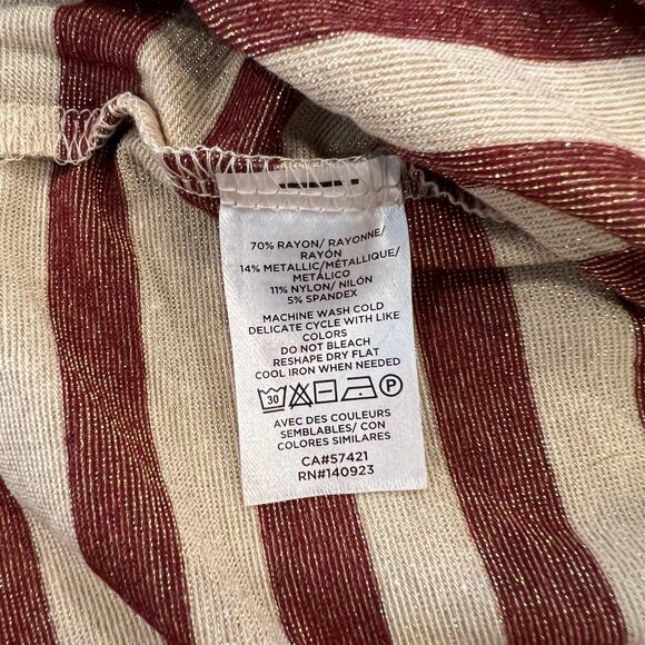 NWT LOFT Red/Cream Shimmer Striped Ribbed Metallic Turtleneck Top - Picture 9 of 9